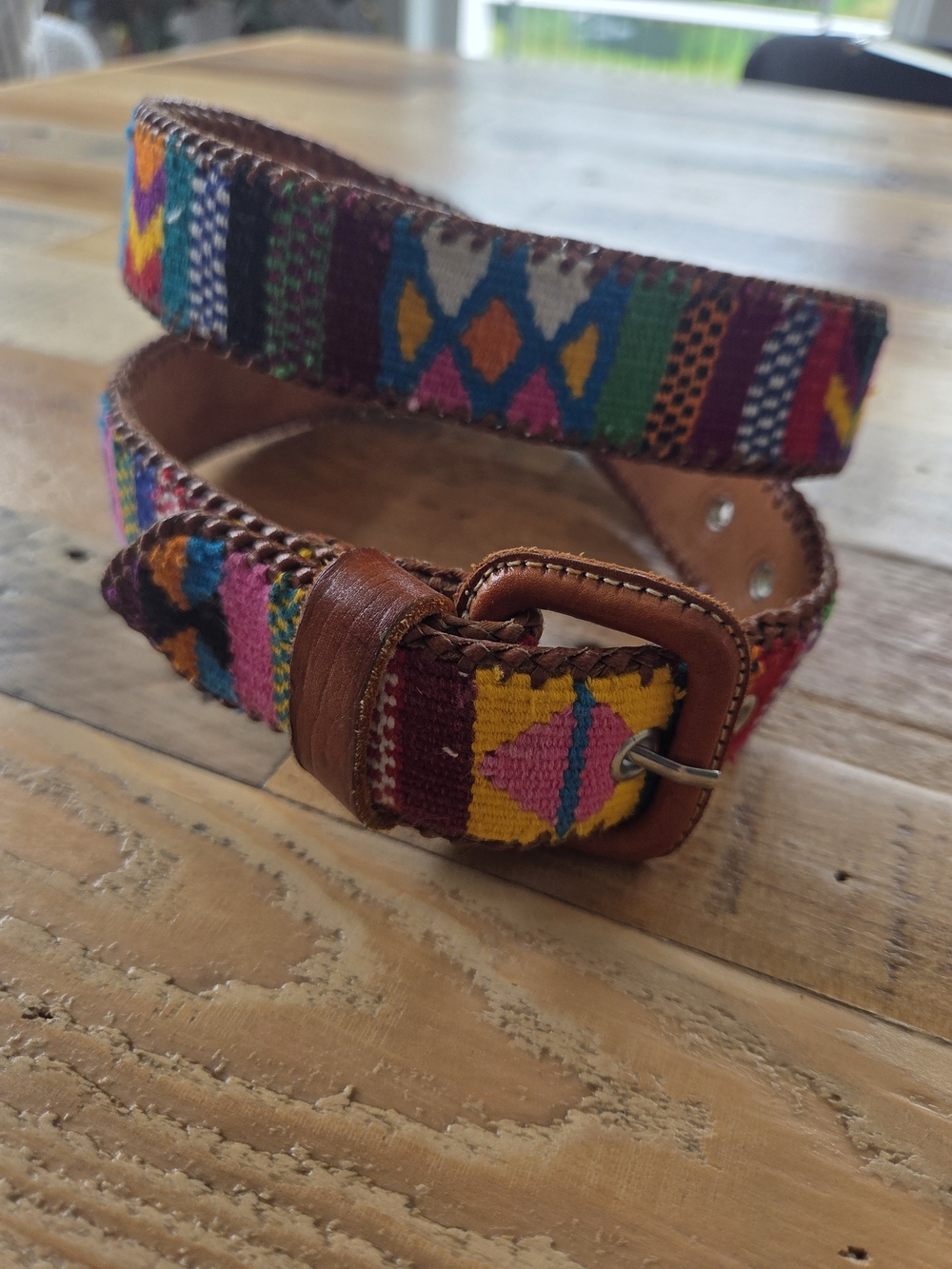 Traditional Guatemalan Vibrant Woven Embroidered Colorful Belt Size 32 - Picture 9 of 10